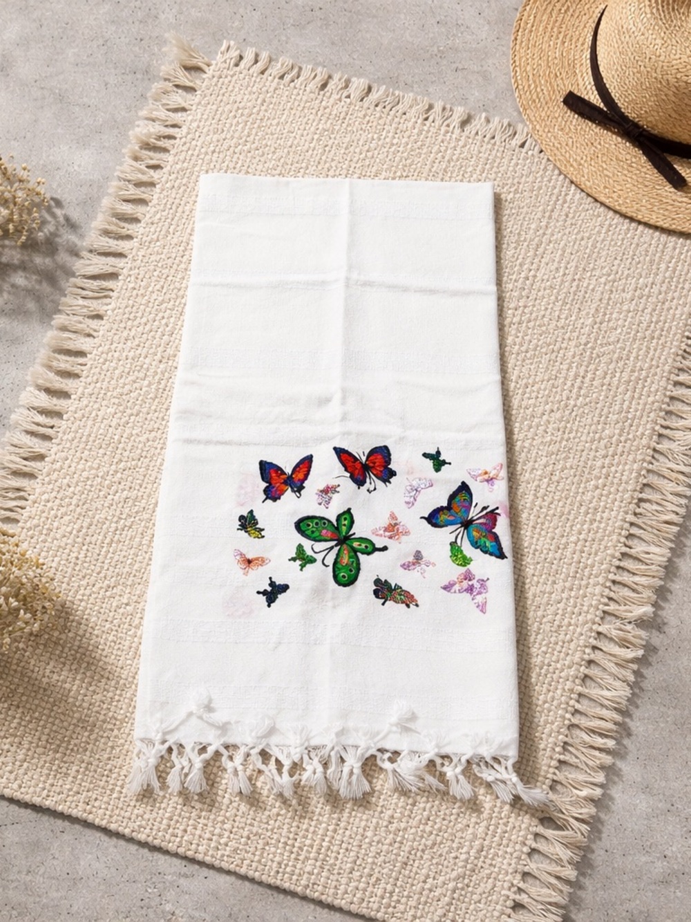 White Embroidered Butterfly Fringe Shawl/beach wrap